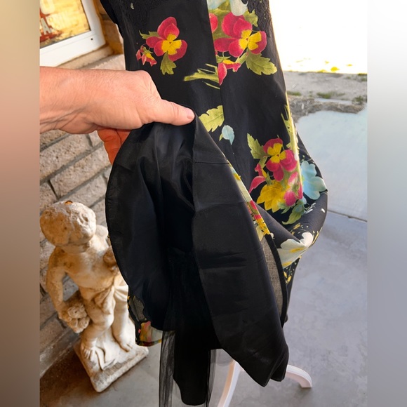 RICKIE FREEMAN for TERI JON Black Floral Print  Cotton Dress Black Lace 4 NWT - Picture 11 of 16